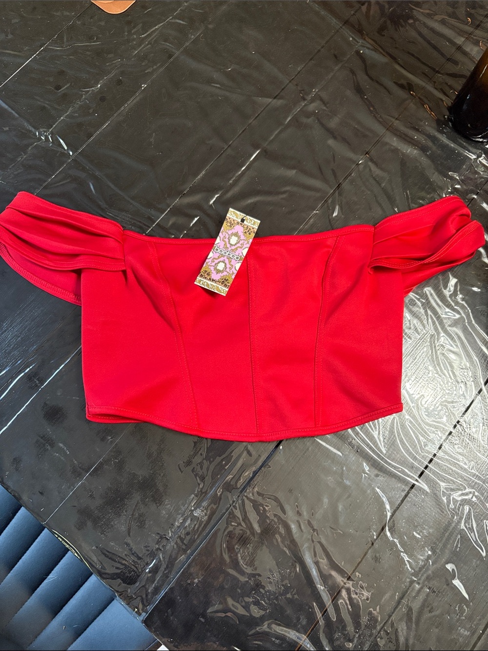 Boohoo Red Off-Shoulder Crop Top